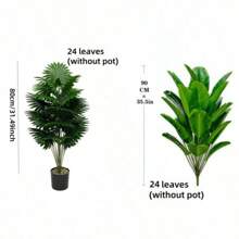 2pcs Large Artificial Palm Plants, Big Faux Banana Tree & Fan Leaf Tropical Plant Decor With 24 Leaves, Simulated Plant Arrangement, Lifelike Plastic Broad Leaf Plant Decoration, Evergreen & Realistic Tall Tropical Plants, Wide Leaf Tropical Rainforest Decorative Trees, Suitable For All Seasons Artificial Tree Potted Plants, Decoration For Home, Party, Office, Garden, Hotel, Indoor, Outdoor Decor, Home Decor