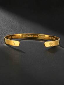 1pc Stainless Steel "Happy Graduation 2025" Adjustable C-Shape Bangle Bracelet, Fashion For Men And Women, Suitable For Daily Wear, Gatherings And Parties