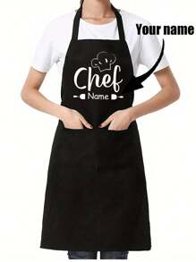 1pc Customized Black Kitchen Cooking Apron, Modern Polyester Oil-Proof Apron, Black Kitchen Apron, Polyester Apron For Garden, Kitchen And Housework Perfect For Home, Restaurant, And Kitchen Cooking