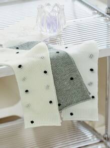 6 Pairs Of Women's Socks, Ribbed Edge Polka Dot Women's Crew Socks, Daily Time Casual Sports And Out Wear