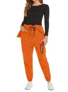 cimmuovere Große Größen Kurzarm Taille-Bindeband Figurbetonter Reißverschluss Stehkragen Kasack Jumpsuit