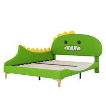 Sairedel Letto per bambini 140*200cm, a forma di dinosauro dei cartoni animati, letto piatto, materiale PU, verde