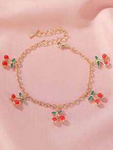 1pc Sweet Cherry Decor Bracelet, Simple Design For Teens, Style - Multicolor - View 13