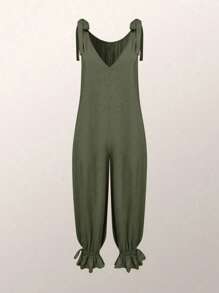 Women's Casual Solid Color Knotted Camisole Harem Pants, Suitable For Dates And Vacations