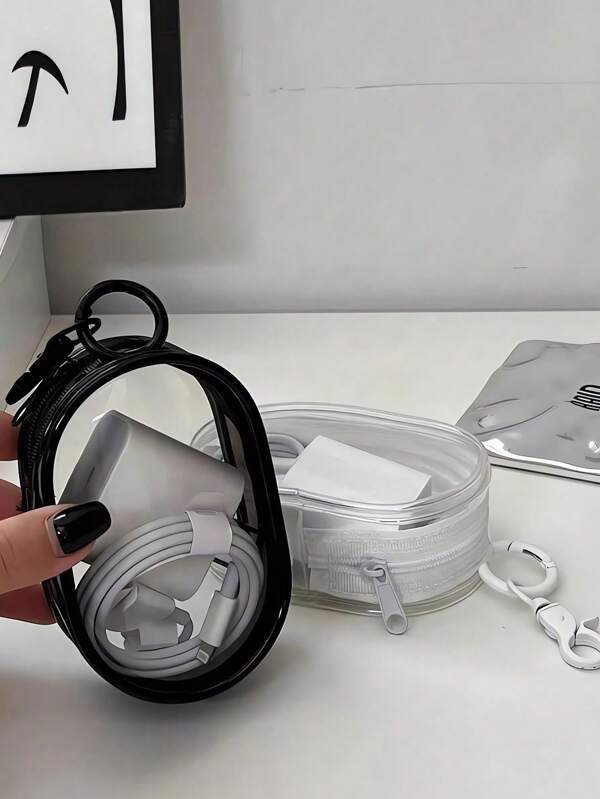 5pcs Portable Small Transparent Zipper Storage Bag Multifunctional Internal Storage Bag Charger And Earphone Case With Keychain White Transparent Travel Accessories Mini Zipper Storage Bag, Compact Multifunctional Storage Bag, Earphone And Charger Case With Keychain, Bracelet Bag, Cosmetic Bag Transparent Travel Accessories School Supplies, Travel Essentials (Black+White)