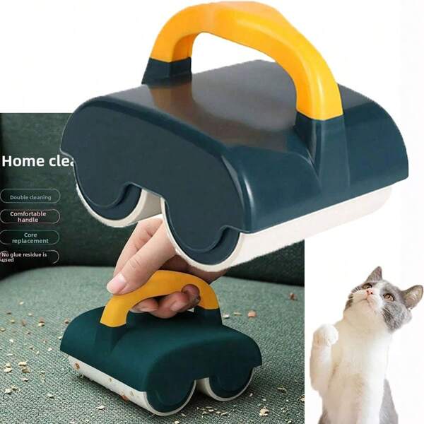 Dispositif de collage de cheveux à double rouleau, éliminateur de boules de cheveux, épilateur de cheveux, essentiel pour un usage domestique, peut être utilisé sur le canapé, le lit, le tapis, la table pour éliminer la saleté
