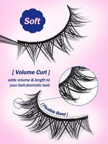 Happy Butterfly 10 对纤细假睫毛，11 毫米蓬松猫眼睫毛，自然外观 3D 貂皮风格条状睫毛，轻盈假睫毛，适合日常妆容 - 黑色 - 查看 4