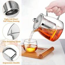 Glass Teapot With Stainless Steel Infuser, Borosilicate Tea Kettle, Clear Tea Maker For Loose Leaf Tea (550ML)