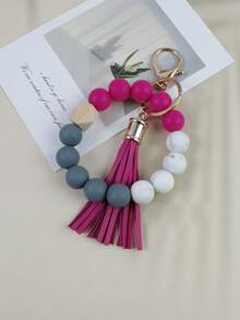 1pc Minimalist Beaded Keychain, Handmade Tassel Keyring, Women's Fashion Silicone Bead Wrist Lanyard - Marble Print Charm, Bag Accessory, Gift For Friends, Mom, Teachers - Multicolor - View 21
