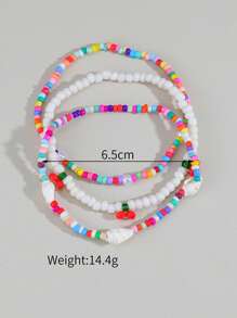 3 pezzi Set di cavigliere bohémien con conchiglie naturali colorate, perle finte e ciondoli a forma di ciliegia, adatto per indossare in vacanza al mare