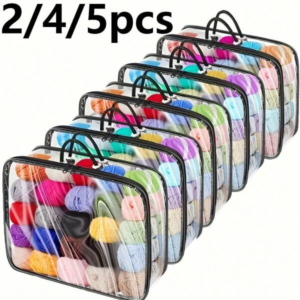 2/4/5 Pcs Transparent Yarn Ball Storage Bag Set - Multi-Functional Handheld Clothing, Bedding, And Crafts Organizer | Durable Plastic Material, Clear Design For Easy Identification | Transparent Yarn Ball Storage Bags