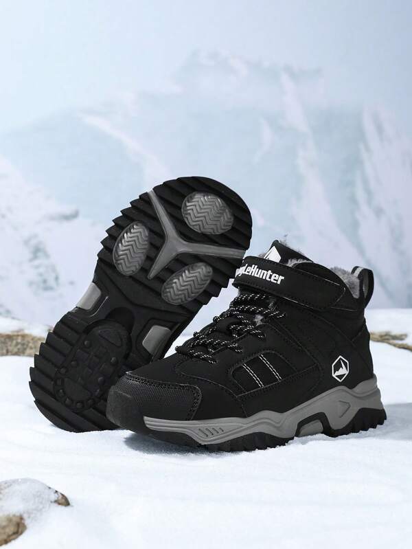 1 par de botas de senderismo para niños de forro polar, zapatos de invierno para niños, cálidos y cómodos, aptos para uso diario casual y senderismo al aire libre para niños y niñas, nueva colección de otoño/invierno