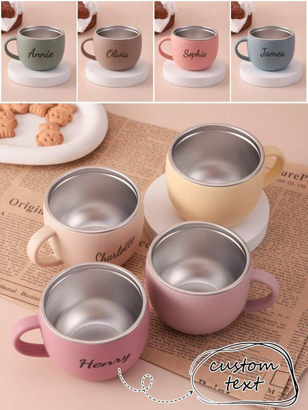 1pc Personalized Customization Name Silicone Cup With Stainless Steel Inside Drinking Cup For Toddlers Self-Feeding Training Print On Demand Childern Tableware Essentials
