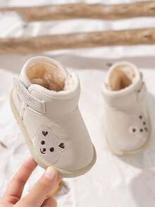 1 双卡通雪地靴，男女通用，婴儿保暖厚冬靴，钩环婴儿学步鞋 - 米色 - 查看 7