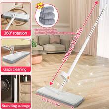 平板拖把，含六块正品抹布，360 度旋转，可重复使用拖把垫，轻松免手洗，强吸水性，干湿两用，适用于硬木地板、厨房、客厅、浴室、汽车，汽车清洁刷 - 彩色 - 查看 3