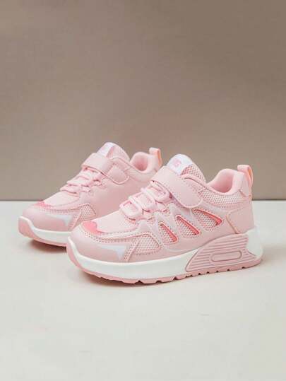 儿童透气运动鞋，新款厚底女童休闲鞋，舒适中/大童魔术贴运动鞋，防滑幼儿跑鞋，低帮校园学生网眼鞋