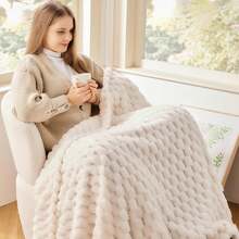 Super Soft King Blanket Pink Premium Silky Flannel Fleece 3D Ribbed Jacquard Lightweight Bed Blanket All Season Use (Pink Ribbed, King(90"X110")) - 象牙 - 查看 2