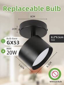 CANMEIJIA GX53 嵌入式吸顶灯，黑白两色可选，带/不带灯泡，铝制材质，兼容 GX53 灯泡。适用于商店、书房、卧室、客厅、咖啡厅、展厅、画廊、博物馆、走廊、门廊。请根据您的需求选择尺寸。
