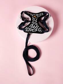 PETSIN Chinese Style Traditional Arabesque Patterned Adjustable Chest/Back Pet Harness Leash For Medium & Small Dogs, Suitable For Poodle, Teddy, Chihuahua