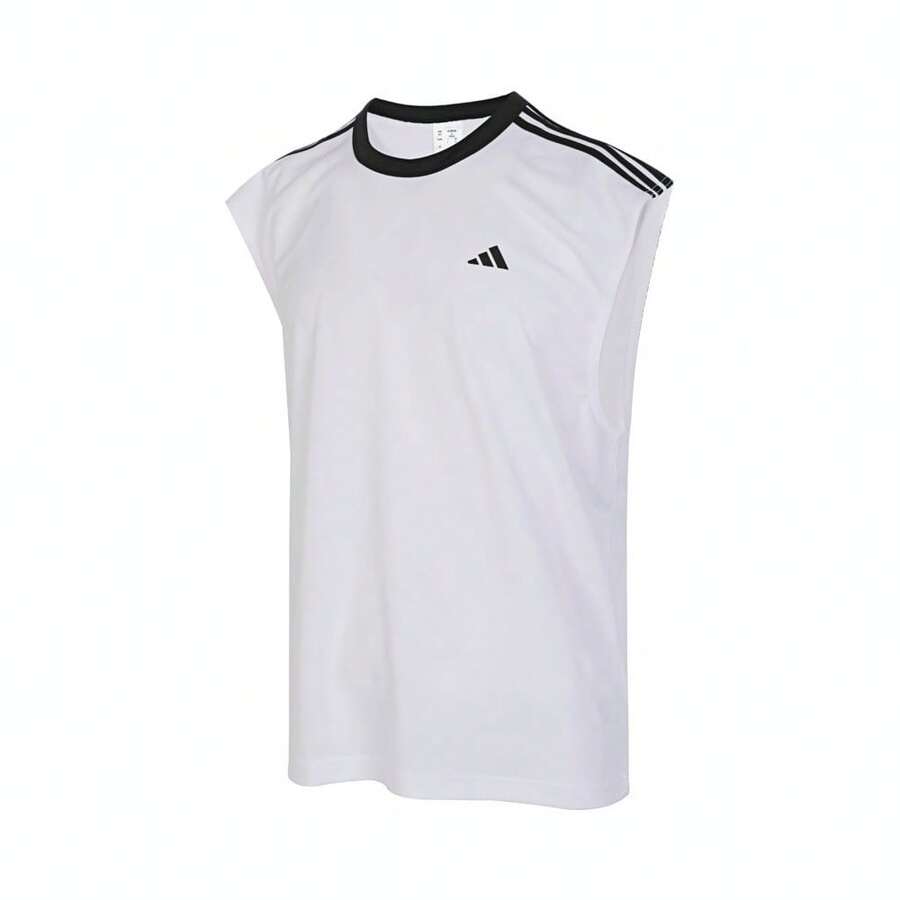 Adidas Men's All World Tank Contrast Stripe Print Sleeveless Vest Sports Tank Top JE9290 - White - View 1