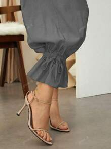 Women's Casual Solid Color Knotted Camisole Harem Pants, Suitable For Dates And Vacations