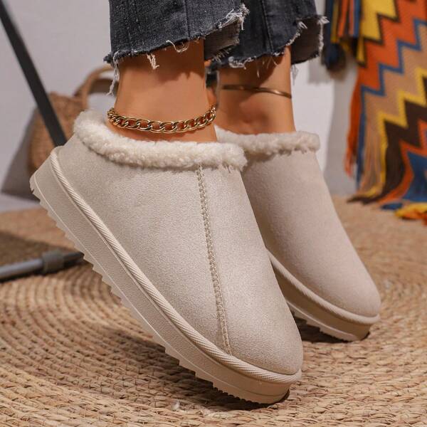 Women Winter Fashion Shoes, Platform Shoes, Outdoor Walking Shoes, Casual Versatile Cloth Shoes, Elevated, Winter Furry Short Boots, Simple Closed Toe Snow Boots, Slip-On Shoes