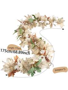1pc Artificial Maples Leaf Pumpkin Garland Fall Decor Hanging Autumn Maple Vines Garland For Wedding Home Porch Mantle Fireplace Farmhouse Outdoor Indoor Decor For Thanksgiving Harvest Decor - Multicolor - View 13