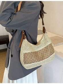 Boho Straw Shoulder Bag For Women – New For Spring Summer 2025, Spacious And Stylish - 米色 - 查看 4