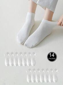 7/14/21 Đôi tất nữ trơn màu tối giản đa năng, tất ngắn thoáng khí thoải mái cho nữ - trắng - Xem 4