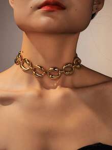 1 pieza Collar geométrico metálico de estilo punk minimalista y versátil, collar gargantilla