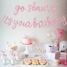 BEISHIDA Black Go Shawty It's Your Birthday Banner -11.4Feet, NO DIY - Hip Hop Theme Glitter Happy Birthday Banner - Pre-Strung - Black Rap Theme Happy Birthday Sign For Man Women Birthday Party Supply - 粉色 - 查看 4