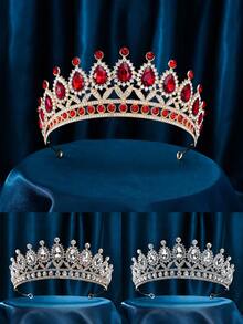 1 件女式欧美派对舞会皇冠，水钻新娘选美婚礼头饰 - 金色 - 查看 9