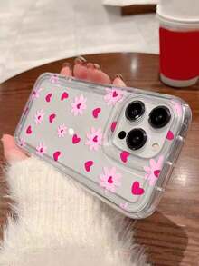 Funda para teléfono 1 pieza SummerPink 1 pieza protectora transparente con diseño de patrón de corazón y agujero grande, funda para teléfono con impresión de absorción de impactos y bolsa de aire anticaída compatible con funda para teléfono phone - Transparente 2 - Ver 4