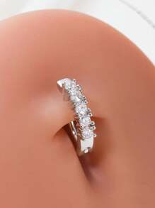 1 Stück einfacher und stilvoller kreisförmiger Zirkonia-Edelstahl Bauchnabel Piercing Ring für Frauen