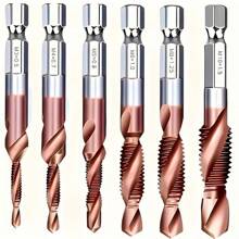 Set da 6 pezzi di punte per trapano e maschi in acciaio rapido di cobalto, con svasatura e sbavatura - misure metriche da M3 a M10, gambo esagonale da 1/4"