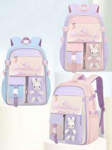 Girls Backpack Cute Bunny Design, Adjustable Shoulder Straps, Lightweight Nylon Student Backpack, Lunch Box ,Zipper Closure, Girl's Duffel Bag School Season Gift