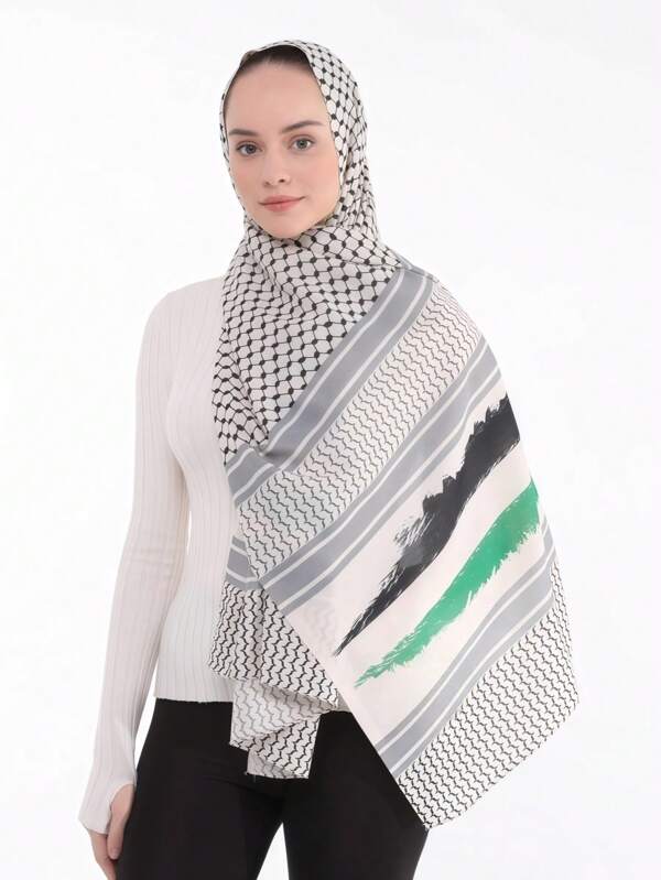 1pc Middle Eastern Chiffon Printed Decorative Scarf/Shawl