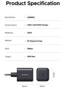 UGREEN 45W GAN USB-C 快速充电器支持三星 SFC2.0 超级快速充电 2.0 兼容 16 Pro Max Switch 2 iPad Nan 手机充电器 Nan 高输出功率 - 查看 9