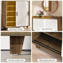 Tribesigns Modern Farmhouse Kitchen Sideboard Buffet Cabinet With Storage, Sliding Doors, Adjustable Shelves, Geometric Pattern Door Panel Design For Dining Room, Kitchen - 棕色和白色 - 查看 7