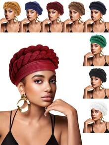 1 Pc Fashionable Crinkle Brim Dual Braided Head Wrap Hat/Turban, Suitable For Casual Wear And Mother's Day Gift - Crumpled Braid Hat - View 11