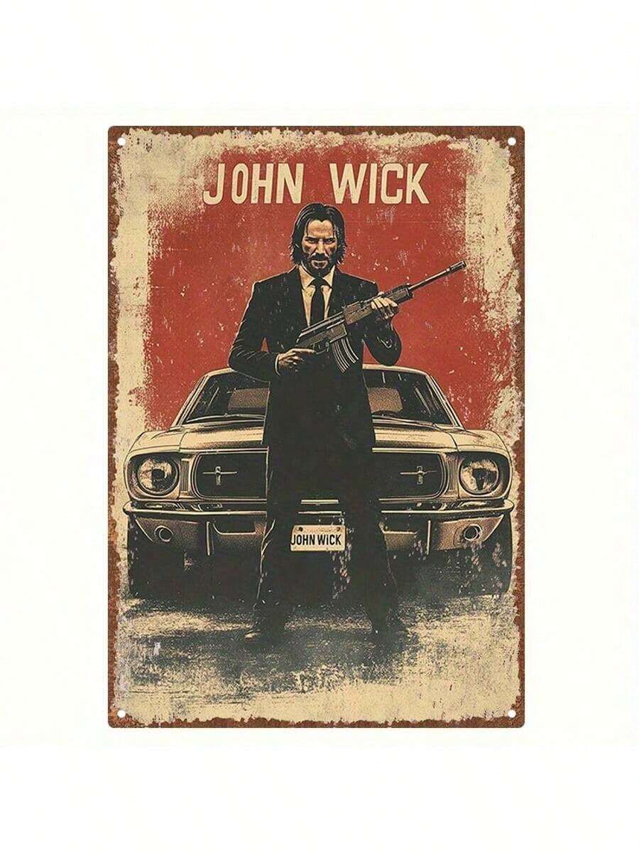 1 件复古约翰·威克金属墙海报 - 80 年代动作风格，耐用标志，7.87x11.81 英寸，室内/室外装饰，适合家庭、车库、酒吧、办公室，是送给男士、丈夫、男朋友的生日、周年纪念日、父亲节的理想礼物，金属墙面艺术装饰，非常适合房间装饰