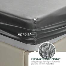 Full Size Satin Sheet Set - 4 Piece Dark Grey Silky Satin Set With Deep Pocket, Luxury Silk Feel Bedding Set (1 Flat, 1 Fitted Sheet, 2 Pillow Cases) - 深灰色 - 查看 7