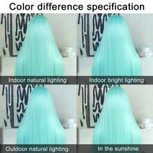 13x4 Teal Blue Lace Front Wigs Long Straight Blue Hair Ice Blue Lace Frontal Wigs 180 Density Middle Part Heat Resistant Fiber Hair Lace Front Wig For Women Baby Blue Wigs Pre Plucked Glueless Synthetic Wigs For Daily, Party, Cosplay Use 28 Inch - 淺藍色 - 查看 7