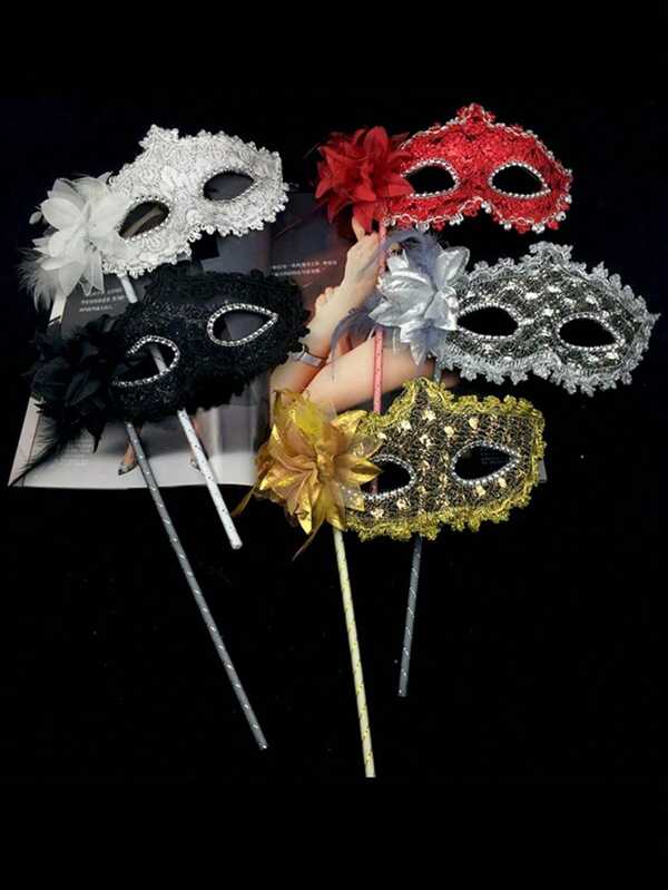 1 pezzo Maschera da mascherata con fiore laterale in piume multicolore, maschera sexy a mezza faccia come accessorio per donne, adatta per Ognissanti, Natale, Capodanno, balli in costume, carnevale veneziano, adatta per varie attività festive, feste, raduni, balli e spettacoli