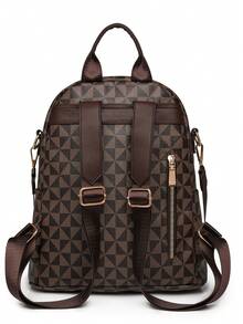 时尚女士双肩包，绗缝大容量双肩包，休闲单肩包，通勤包，学生背包，妈妈包 - 棕色 - 查看 10