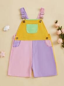 Overol corto de contraste de color sin mangas con tirantes ajustables para niños y niñas pequeños - Púrpura malva - Ver 5