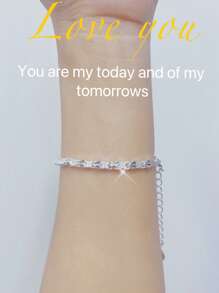 1pc FasFashionable Elegant Heart To Heart Four Leaf Silver Bracelet, Simple Versatile Chain Suitable For Women's Daily Wear