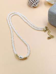 1pc Minimalist Classic Creative Rice Beaded Baroque Pearl Necklace, Suitable For Women Evening Party And Daily Matching - White - View 4