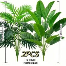 2pcs Large Artificial Palm Plants, Big Faux Banana Tree & Fan Leaf Tropical Plant Decor With 24 Leaves, Simulated Plant Arrangement, Lifelike Plastic Broad Leaf Plant Decoration, Evergreen & Realistic Tall Tropical Plants, Wide Leaf Tropical Rainforest Decorative Trees, Suitable For All Seasons Artificial Tree Potted Plants, Decoration For Home, Party, Office, Garden, Hotel, Indoor, Outdoor Decor, Home Decor