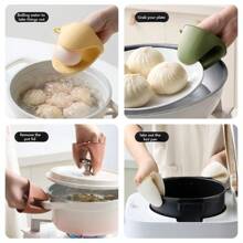 2PCS Kitchen Oven Mitts Silicone Heat Insulation Gloves Clip Thicken Baking Silicone Oven Mitts Anti-Slip Grips Bowl Pot Clips